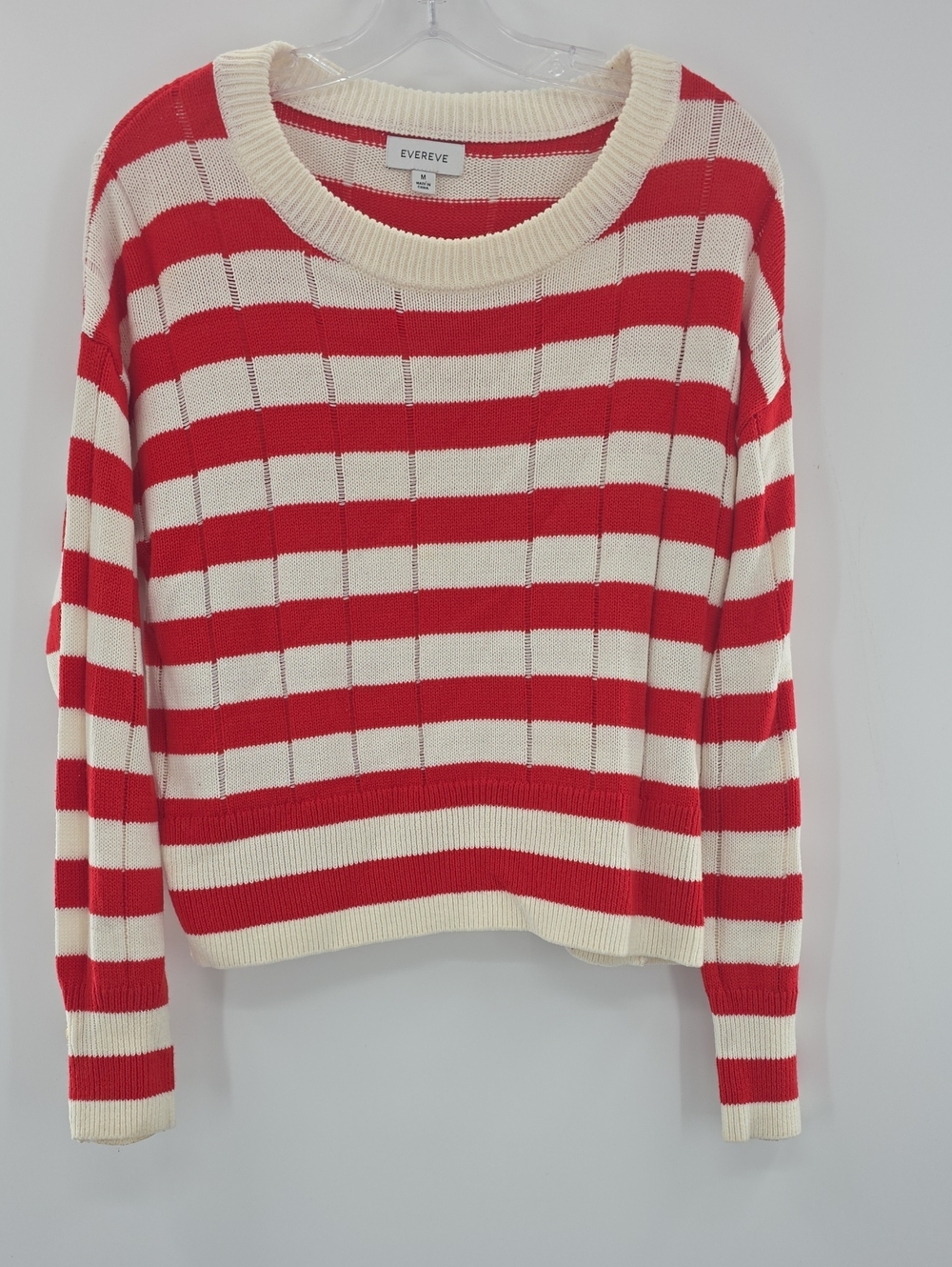 Evereve Red and Cream Striped Crewneck Sweater